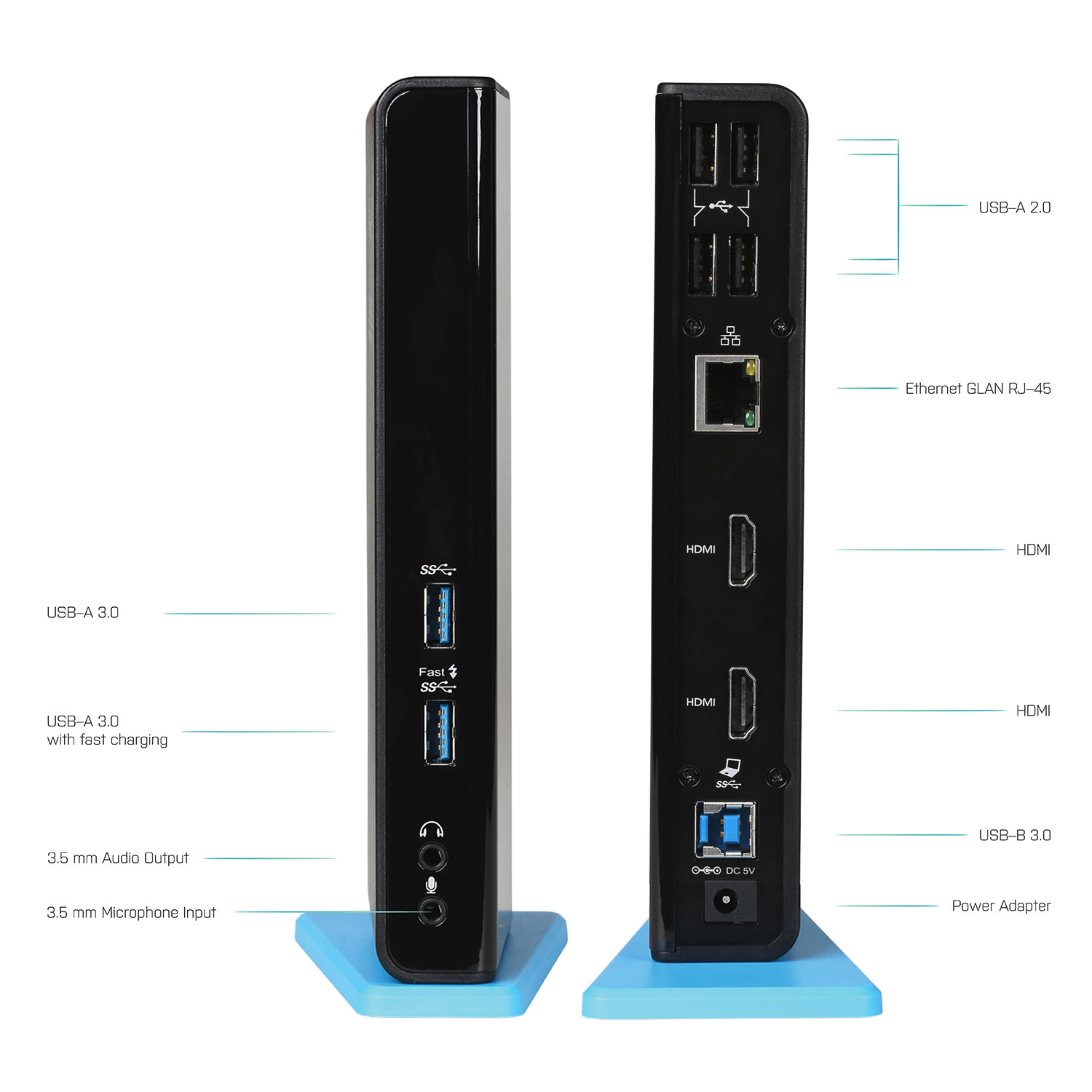 I-TEC USB 3.0/USB-C Dual HDMI Docking Station 2x HDMI 1x GLAN 2x USB 3.0 4x USB 2.0 1x Audio 1x Mic USB 3.0 Kabel mit USB-C adapter