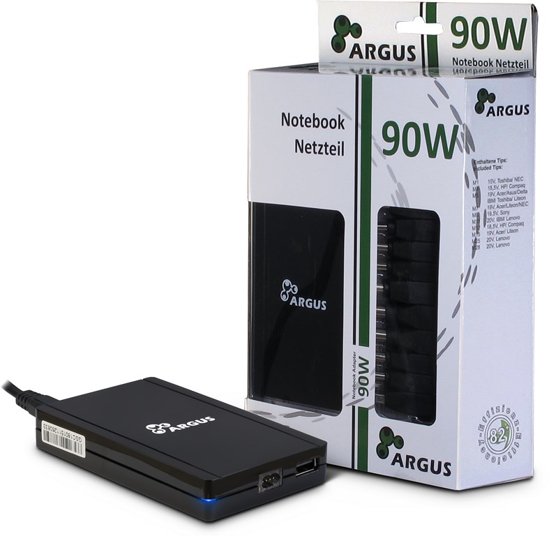 Notebook Netzteil Argus USM90-UCB, 15-20 Volt stabilisiert mit 10 Adapter +USB, 90Watt - 6000mA
