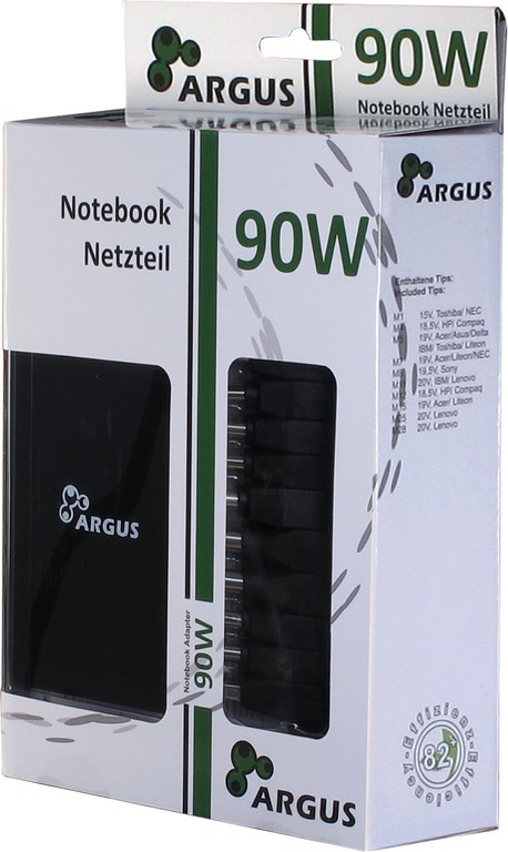 Notebook Netzteil Argus USM90-UCB, 15-20 Volt stabilisiert mit 10 Adapter +USB, 90Watt - 6000mA