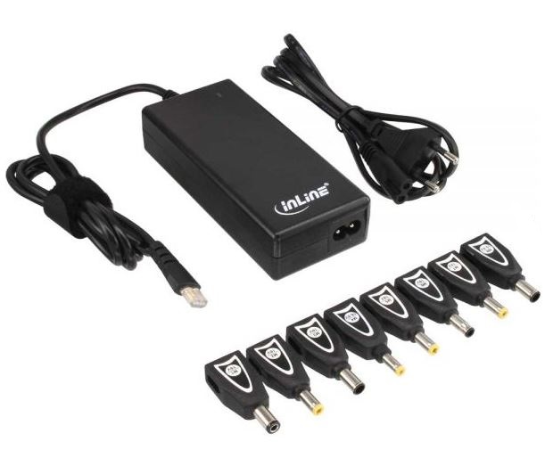 Notebook Netzteil Inline, 15-19,5 Volt stabilisiert mit 8 Adapter, 90Watt - schwarz