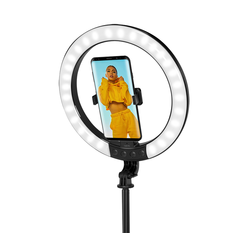 LogiLink Smartphone-Ringlicht (25cm) m.Selfie-Stick-Stativ, bis 188cm