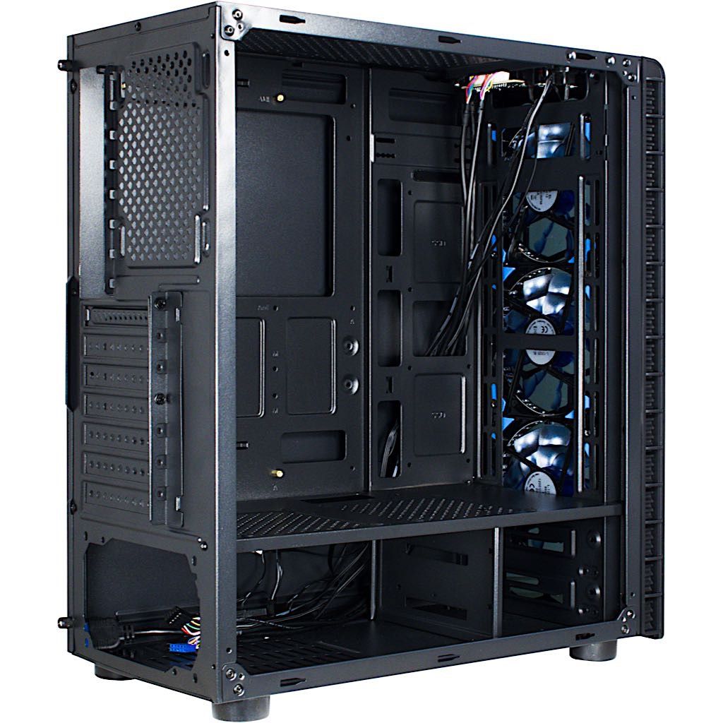 Miditower CXC2 Gaming Gehäuse ohne Netzteil, USB3/Audio, 3x120er LED-Lüfter blau, schwarz