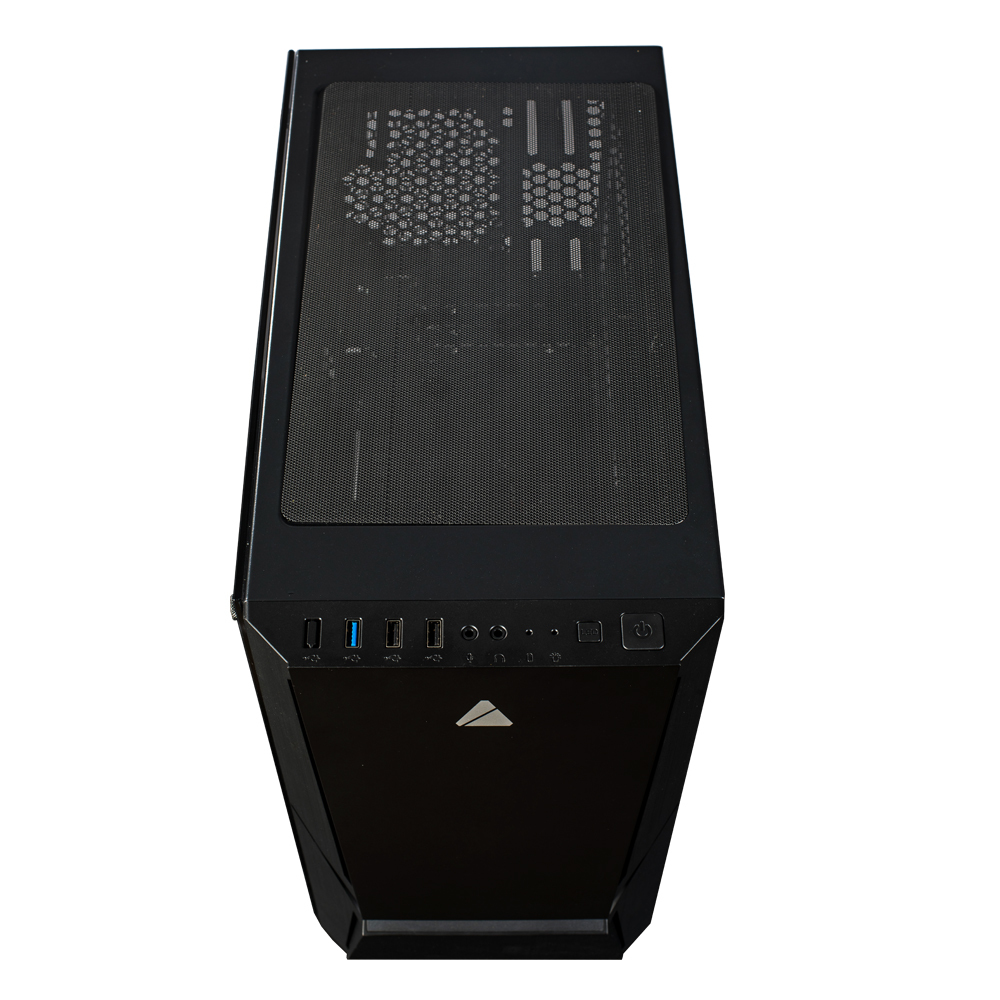 Minitower AzzA Luminour 110 RF1 Gaming Gehäuse ohne Netzteil, USB3/Audio, 120er RGB-Lüfter, schwarz