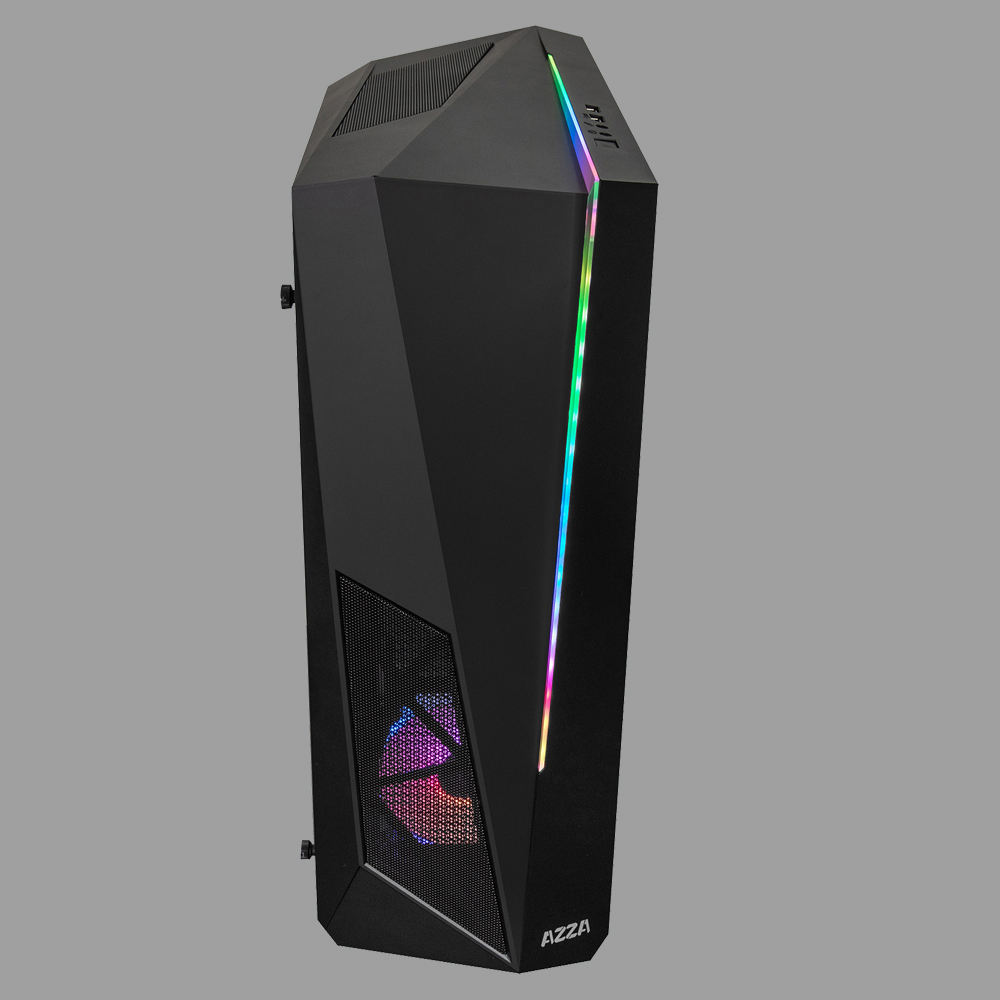 Miditower AzzA Thor 320 Gaming Gehäuse ohne Netzteil, USB3/Audio, 2x RGB-Lüfter, schwarz