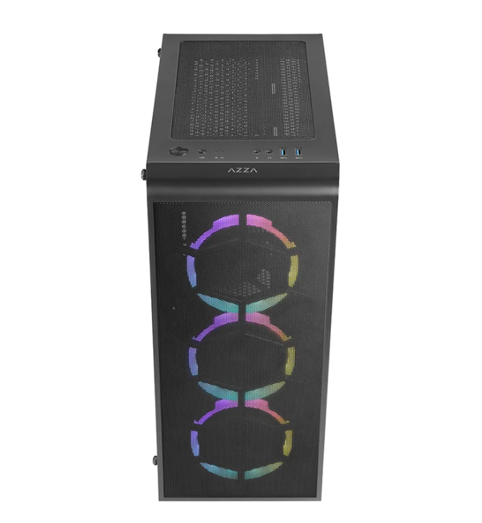 Miditower AzzA Prime 360 Gaming Gehäuse ohne Netzteil, USB3/Audio, 3x RGB-Lüfter, schwarz
