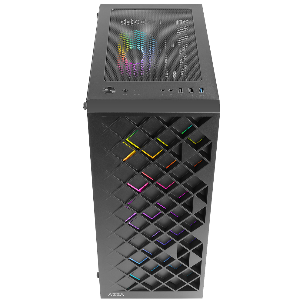 Miditower AzzA Spectra 280B Gaming Gehäuse ohne Netzteil, USB3/Audio, 120er RGB-Lüfter, schwarz