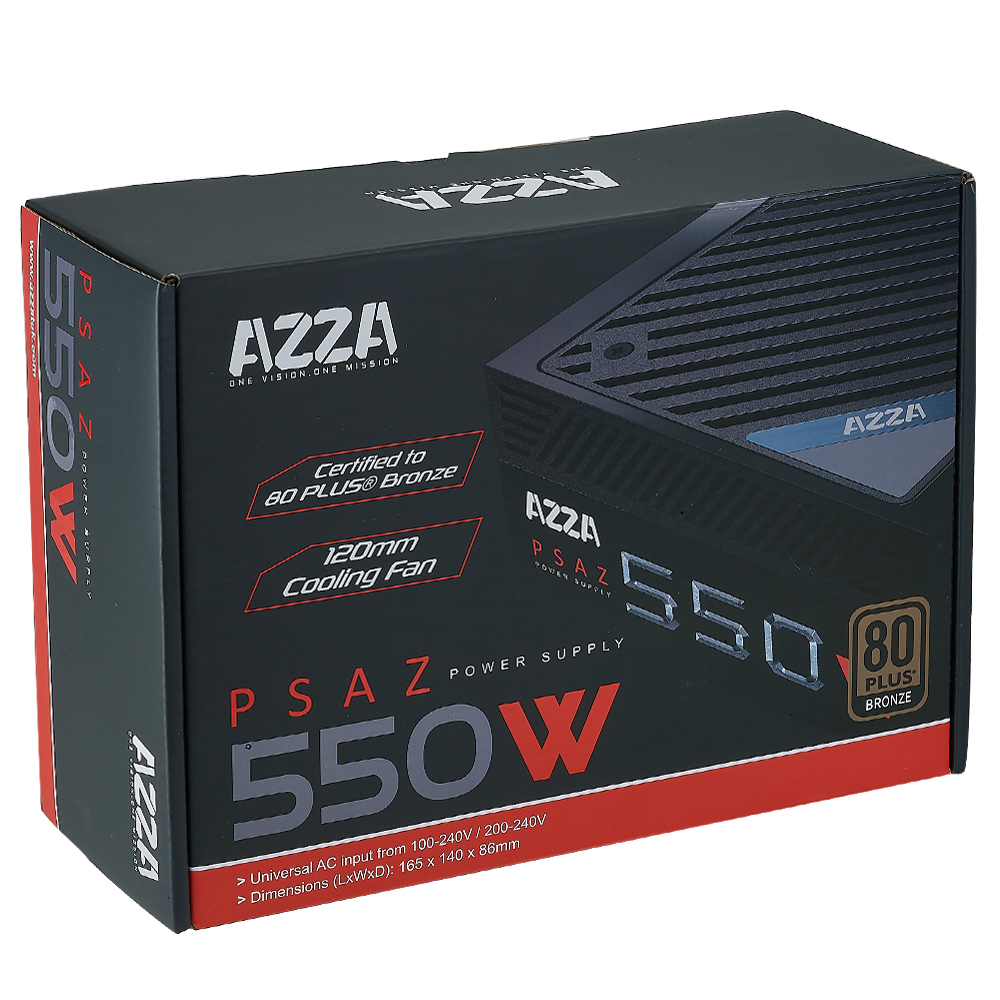 AZZA PSAZ-550W (80+B) PC-Netzteil 120mm Lüfter ATX 2.3