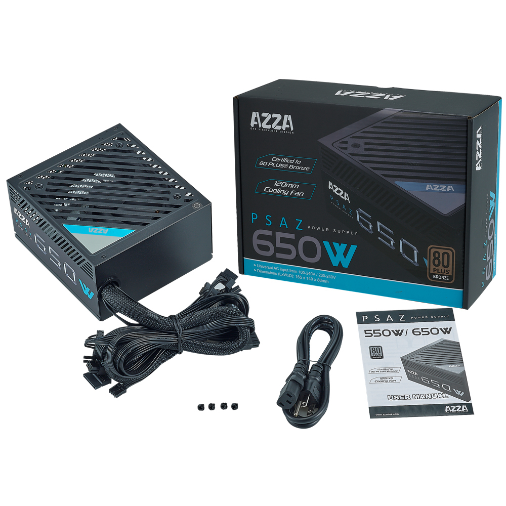 AZZA PSAZ-650W (80+B) PC-Netzteil 120mm Lüfter ATX 2.3