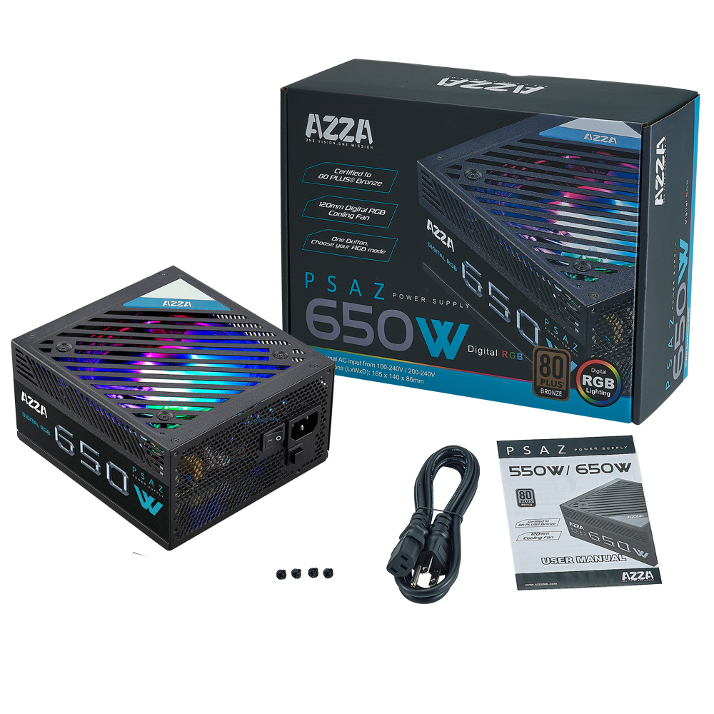 AZZA PSAZ-650W ARGB (80+B) PC-Netzteil 120mm Lüfter ATX 2.3