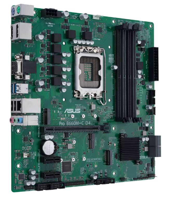 ASUS Pro B660M-C D4 CSM Sockel 1700, 4xDDR4  HDMI / DP / VGA / 2xM.2 / mATX