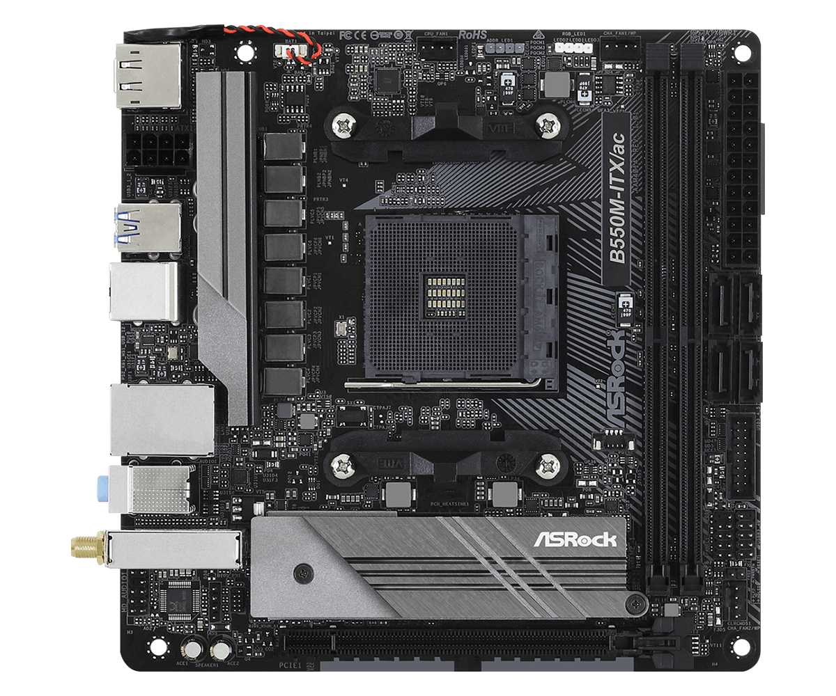 ASRock B550M-ITX/ac Sockel AMD AM4, 2xDDR4 HDMI / DP / GLAN / WLAN / BT, mini-ITX
