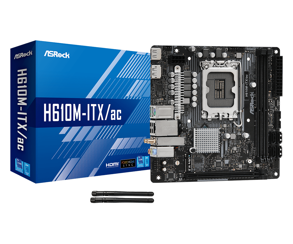 ASRock H610M-ITX/ac Sockel 1700, 2xDDR4 HDMI / DP / WiFi / BT, mini-ITX