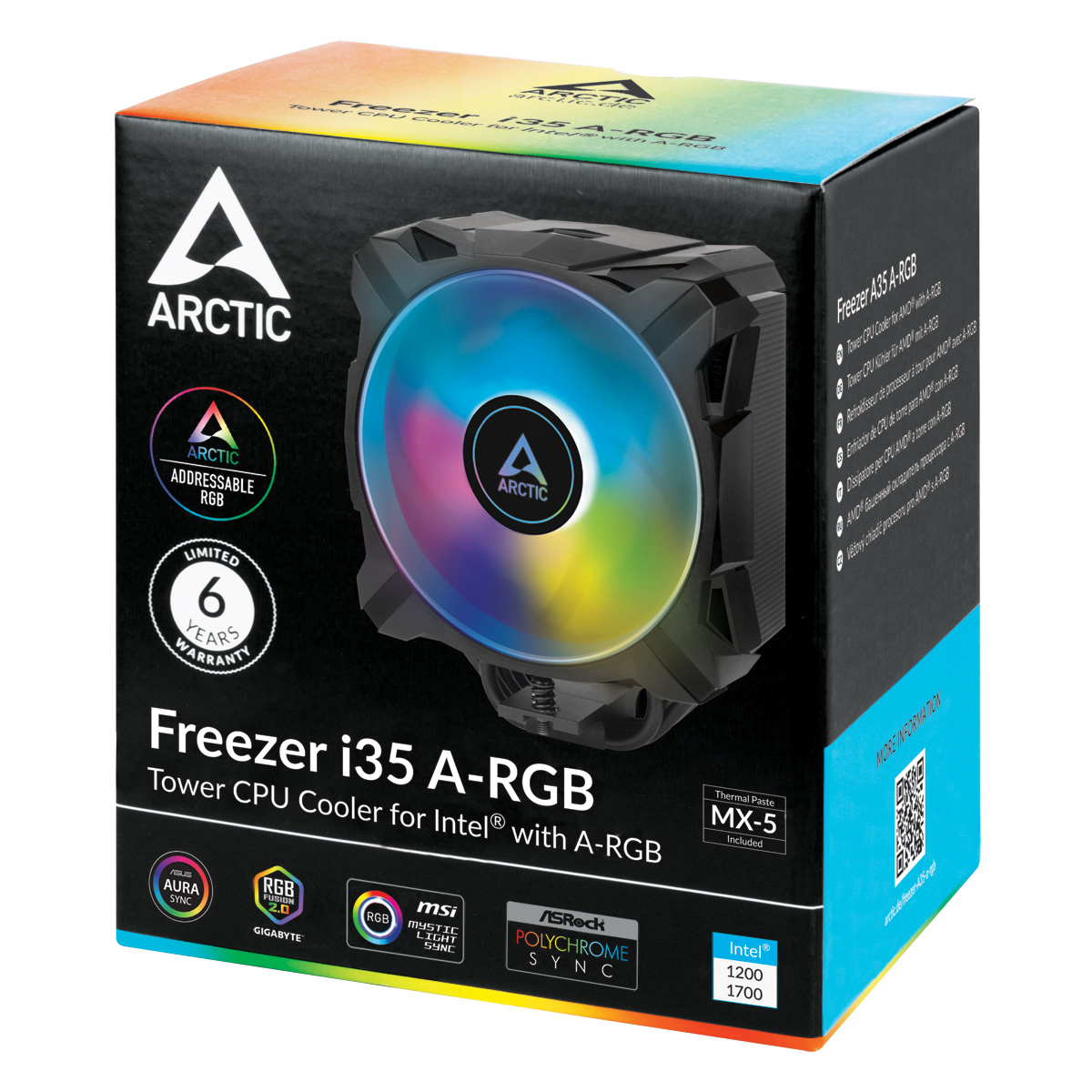 Arctic Freezer i35 ARGB CPU-Kühler für Intel Sockel 1150 1151 1155 1156 1200 1700 mit ARGB 120mm Lüfter