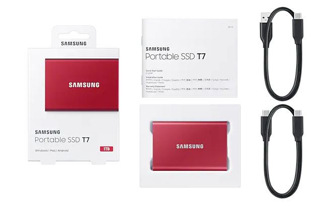 Samsung Portable SSD T7 1TB USB3.2 Gen.2 extern, Metallic Red
