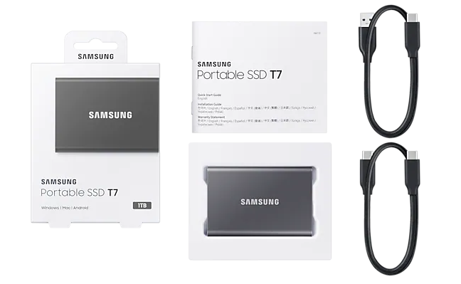 Samsung Portable SSD T7 1TB USB3.2 Gen.2 extern, Titan Grey