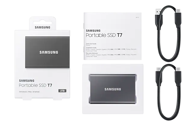Samsung Portable SSD T7 2TB USB3.2 Gen.2 extern, Titan Grey