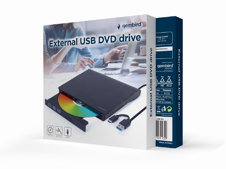 gembird DVD-USB-03 DVD-Brenner USB 2.0 (A+C) extern slimline, schwarz