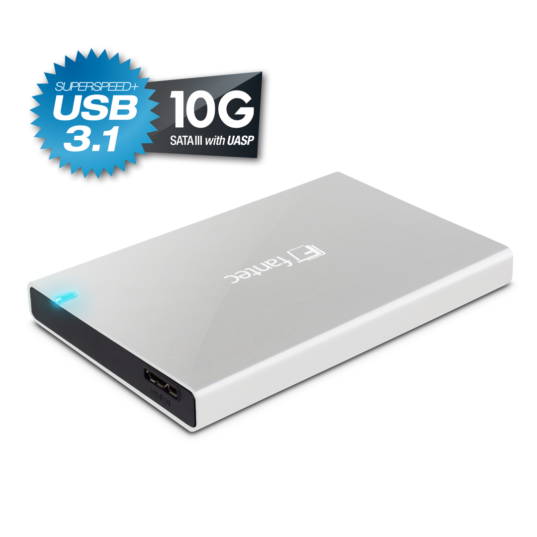 Fantec ALU-25B31 USB3.1 (10Gbit/s) für 2.5" SATA HDD`s, Aluminium, silber