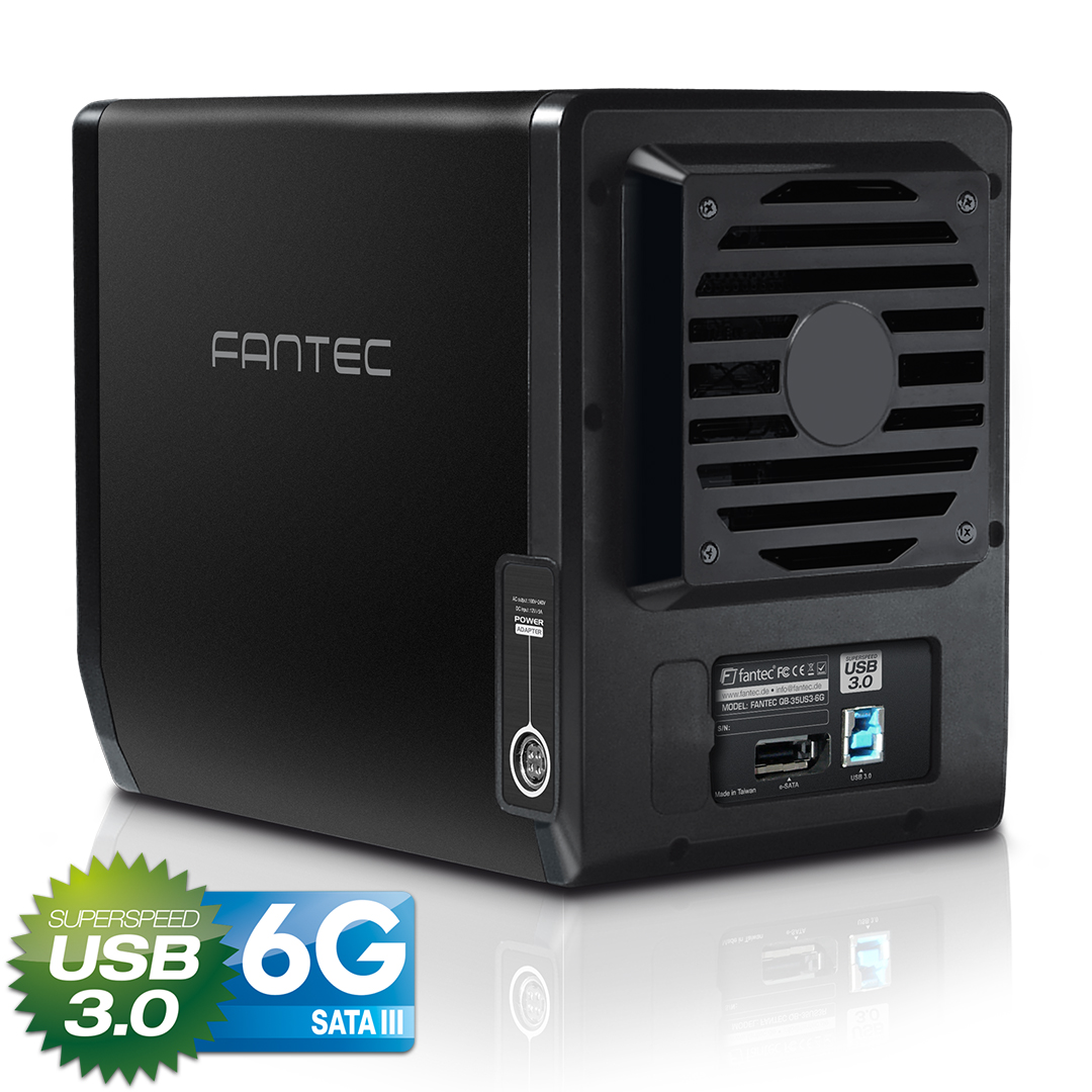 Fantec QB-35US3-6G  USB 3.0 & eSATA Gehäuse für 4x 3.5" SATA HDD`s, Aluminium, schwarz