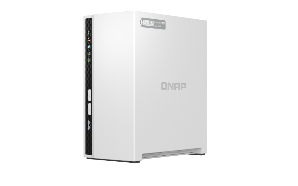 QNAP TS-233  NAS Gehäuse für 2x SATA-HDD, GLAN / USB 3.2 / 2GHz / 2GB-RAM