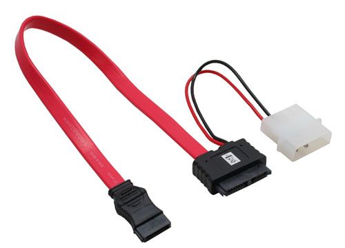 Slimline-SATA Anschlusskabel mit Strom  1x Slimline SATA-Kombi-Buchse gerade / SATA- + NT-Stecker 5.25", ca. 30 cm