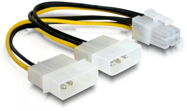 Strom-Adapterkabel für PCIe Grafikkarten  2x 5.25" Stecker / 1x 6pol. PCIe Stecker