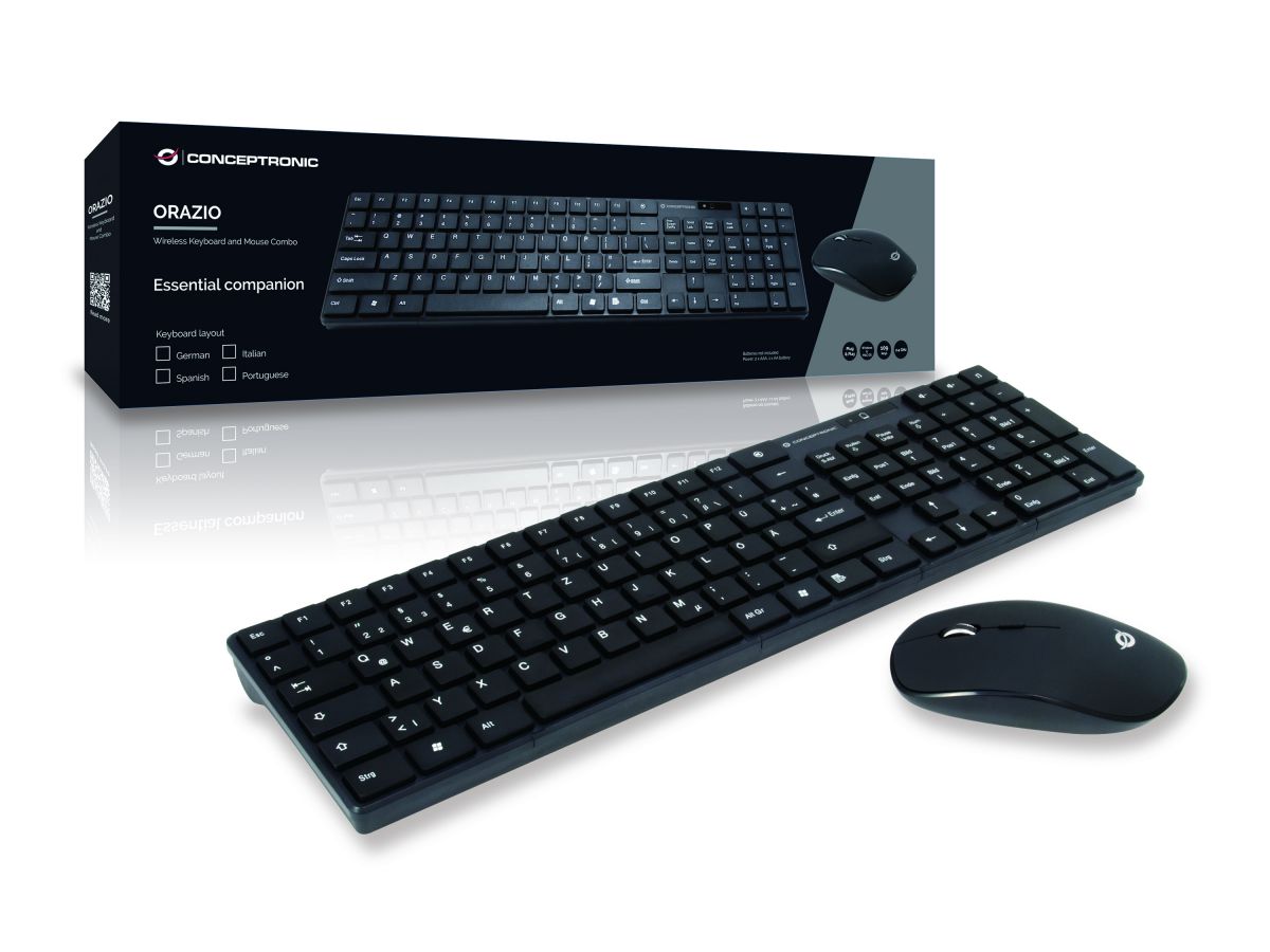 Conceptronic Tastatur & opt. Maus  USB  Funk 2.4 GHz, deutsch, schwarz