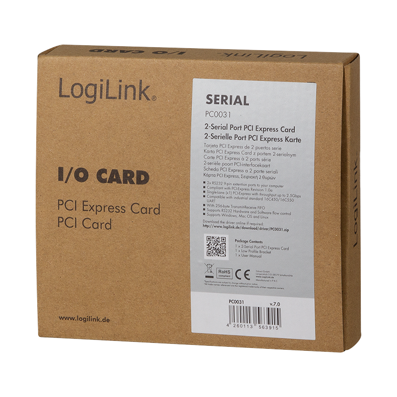 LogiLink Serielle Karte 2x RS232 9-pin Seriell, PCIe