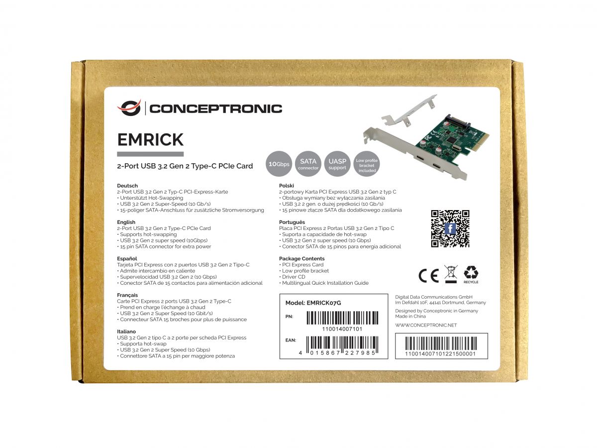 Conceptronic USB 3.2 Gen 2 Karte, 2x USB-C, PCIe