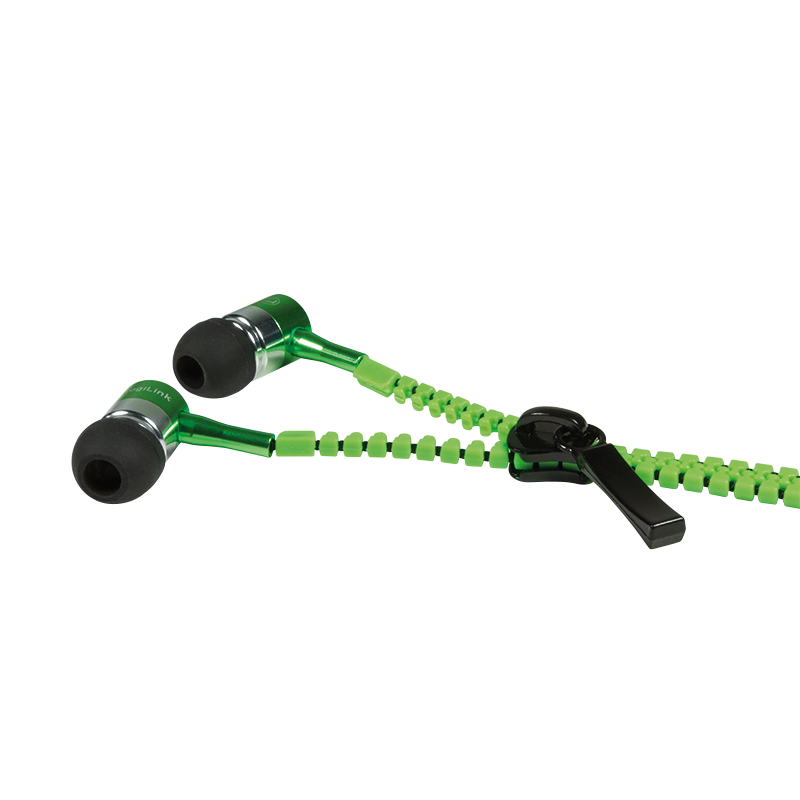 LogiLink Zipper Ohrhörer (In-Ear) für Handy, Tablet, MP3, etc. mit Microfon, neon grün