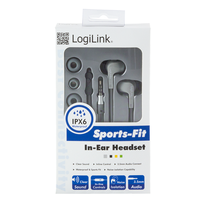 LogiLink Sport (IPX6) Ohrhörer (In-Ear) für Handy, Tablet, MP3, etc. mit Microfon, grau