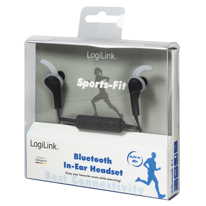 LogiLink Bluetooth Sport Ohrhörer (In-Ear) für Handy, Tablet, MP3, etc. mit Microfon, schwarz