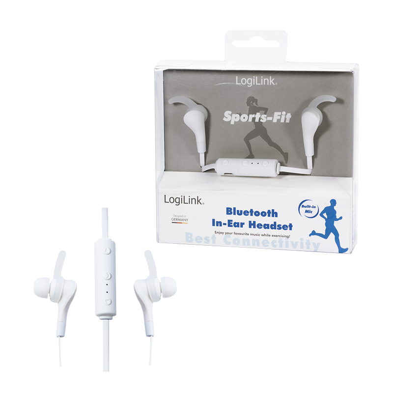LogiLink Bluetooth Sport Ohrhörer (In-Ear) für Handy, Tablet, MP3, etc. mit Microfon, weiss