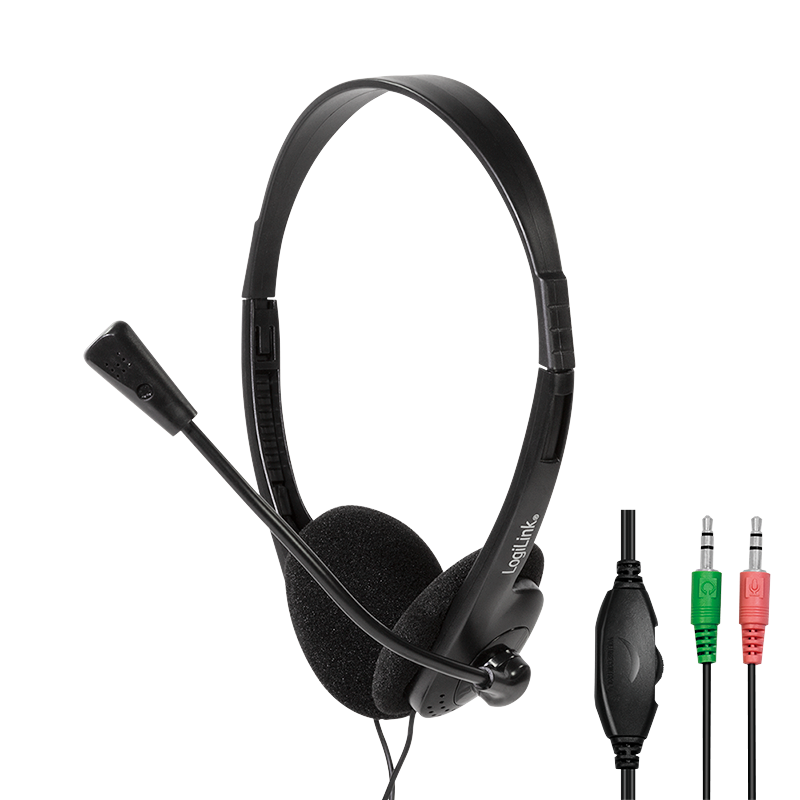 LogiLink HS0001 Headset mit integriertem Mikrofon und Laustärkeregler, schwarz
