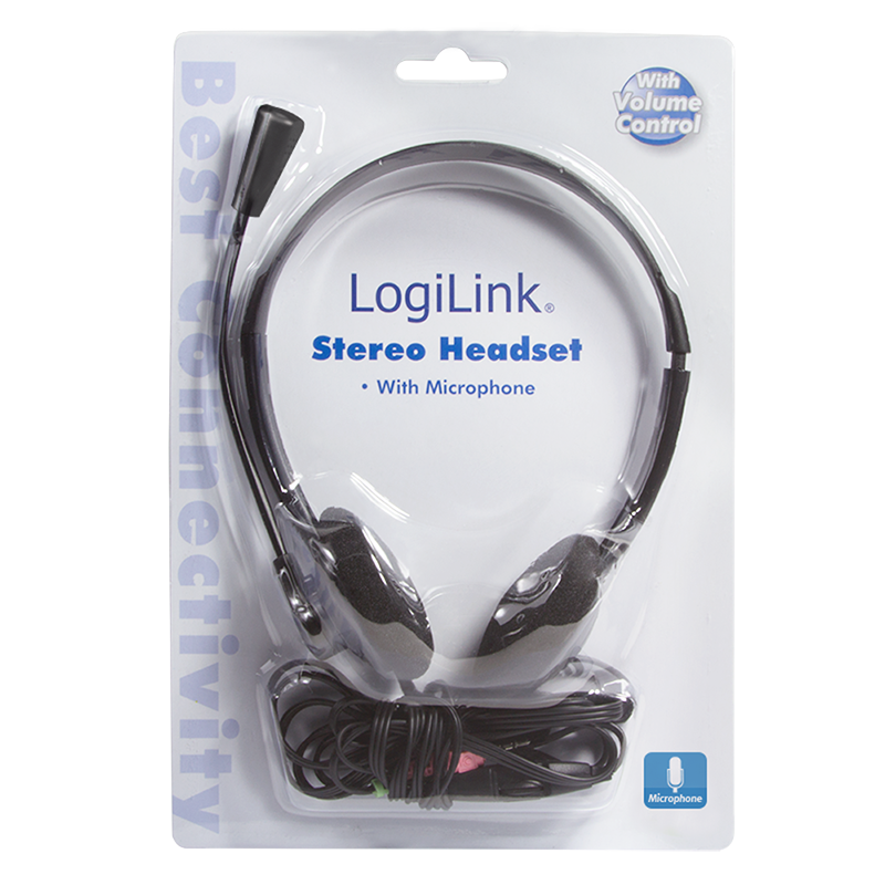 LogiLink HS0002 Headset mit integriertem Mikrofon und Laustärkeregler, schwarz