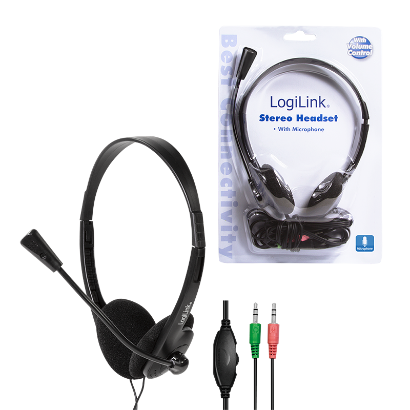 LogiLink HS0002 Headset mit integriertem Mikrofon und Laustärkeregler, schwarz