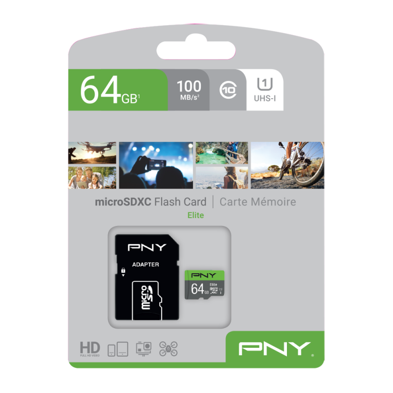 PNY  64GB microSDHC UHS-I Flash-Speicherkarte inklusive SD-Adapter, Class 10