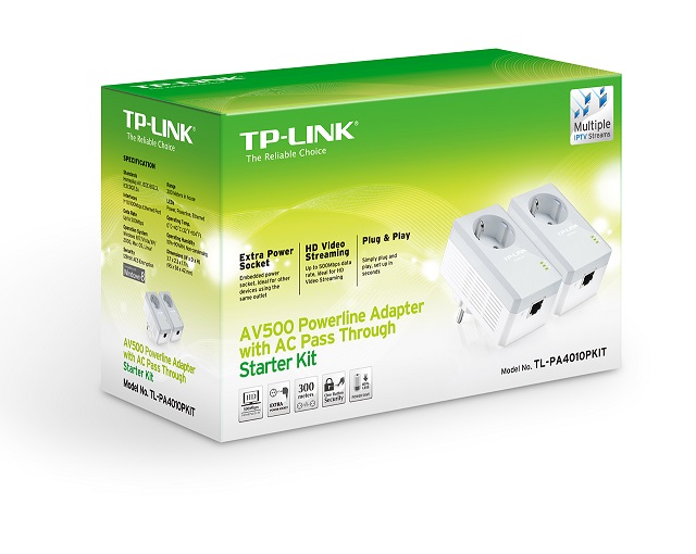 TP-Link TL-PA4010P Starter Kit Powerline 500Mbps Ethernet PowerLan Adapter, 2x Bridges
