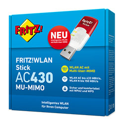 AVM Fritz! WLAN USB Stick AC 430 MU-MIMO USB 2.0 Adapter 430Mbps 802.11 n/b/g/a/ac