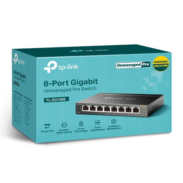 TP-Link TL-SG108E Gigabit Switch  8-Port  10-1000Mbps Managed Metallg., schwarz