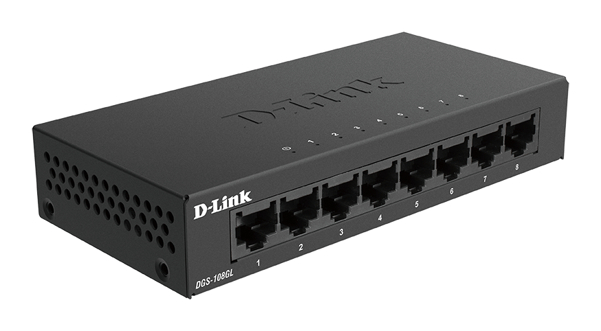 D-Link DGS-108GL Gigabit Switch 8-Port  10-1000Mbps Desktop Metallgehäuse