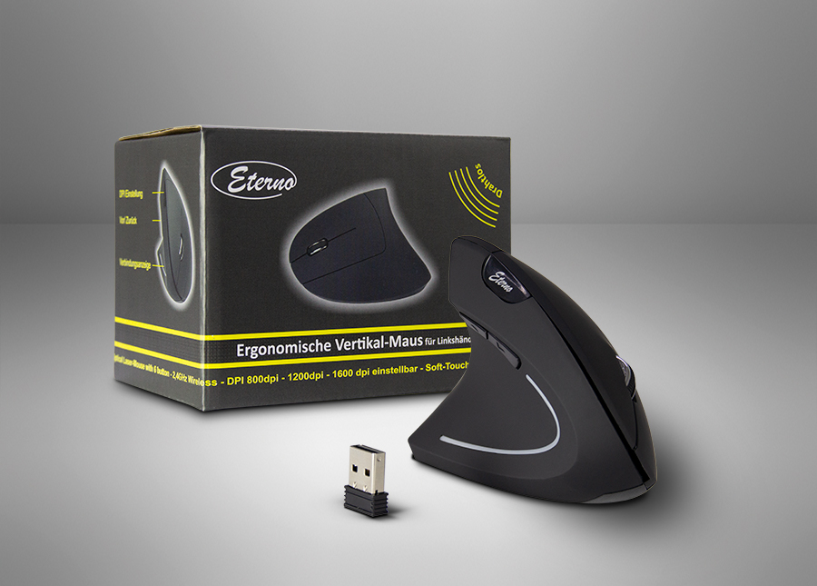 Eterno KM-206R ergonomische Vertikal-Maus für Rechtshänder, wireless schwarz