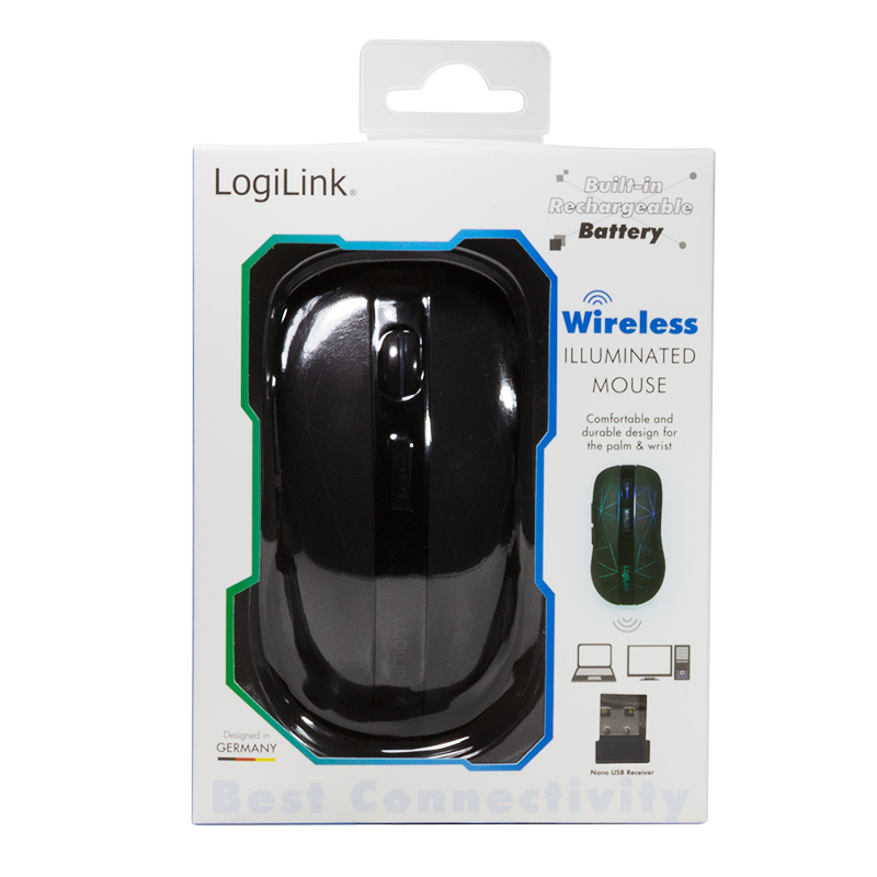 LogiLink kabellose optische Funkmaus 2,4 GHz 5-Tasten, beleuchtet, schwarz