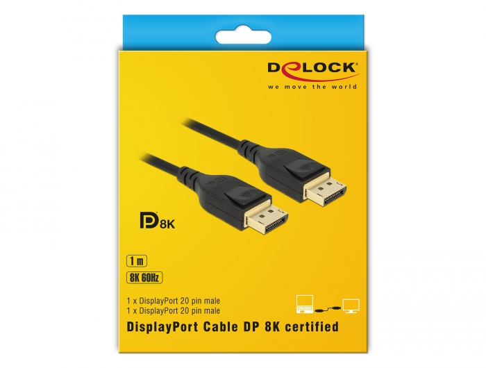 DeLock DisplayPort Anschlusskabel 1 Meter 1.4, 8K/60Hz, vergoldet DP-Stecker > DP-Stecker, schwarz