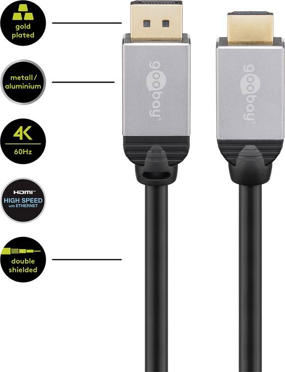 DisplayPort - HDMI Anschlusskabel 3 Meter 4K@50/60Hz DP/HDMI St/St, schwarz