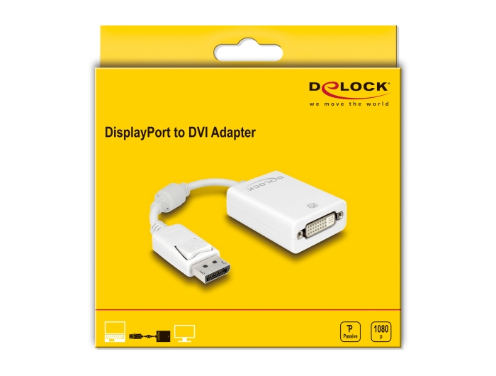 DeLock DisplayPort - DVI Adapterkabel 1x DP Stecker / 1x DVI-D Buchse, weiss
