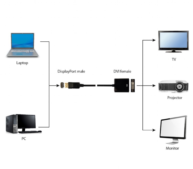 DisplayPort - DVI Adapterkabel 1x DP Stecker / 1x DVI-D Buchse
