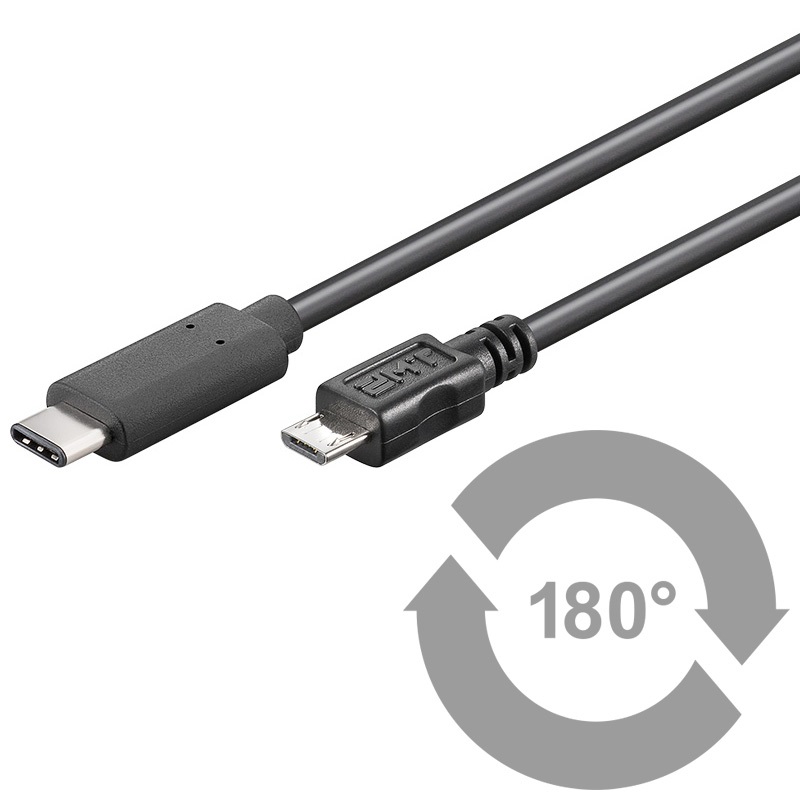 USB C/Micro-B Kabel 0,6 M. - USB Typ C-Stecker > USB 2.0 Micro-B-Stecker (Handy), schwarz