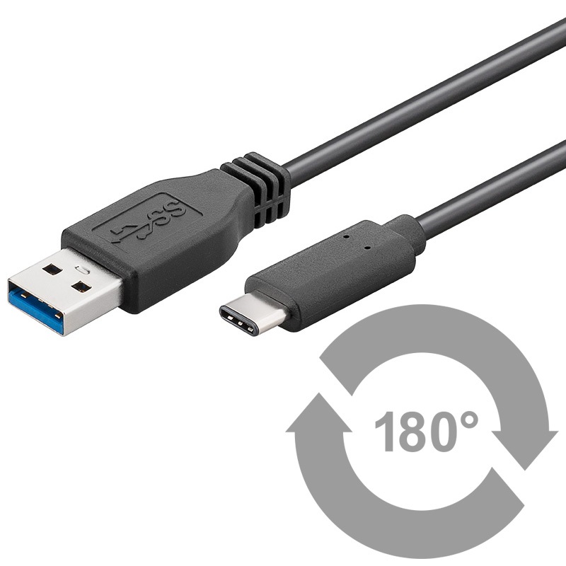 USB C/A Kabel 0,5 M. - USB Typ C-Stecker > USB A-Stecker, schwarz