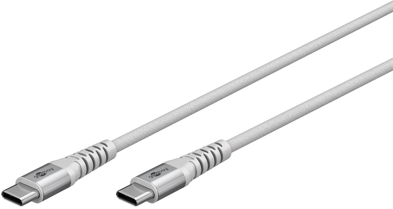 USB C/C Kabel 3,0 M. - USB Typ C-Stecker > USB Typ C-Stecker, weiß Textil